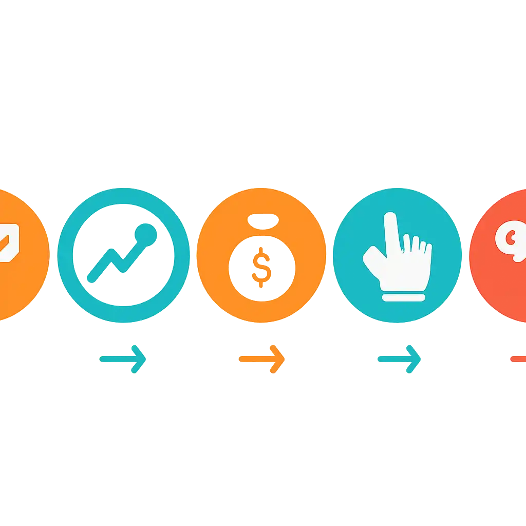 Five numbered circular icons connected by arrows in a horizontal flow, Crash Game steps
