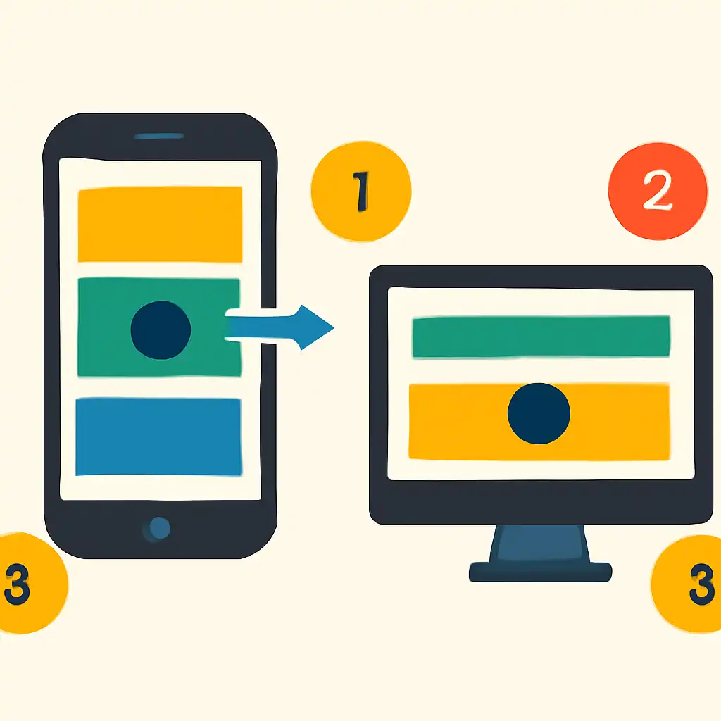 Annotated step diagram: mobile vs desktop process with numbered callouts, Crash Game