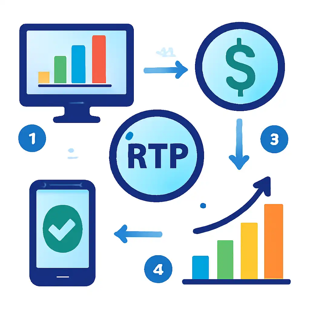 Annotated step diagram: rtp explained process with numbered callouts, Crash Game